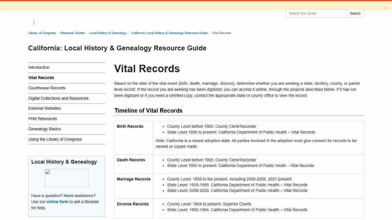 Vital Records - California: Local History & Genealogy Resource Guide - Research Guides at Library of Congress